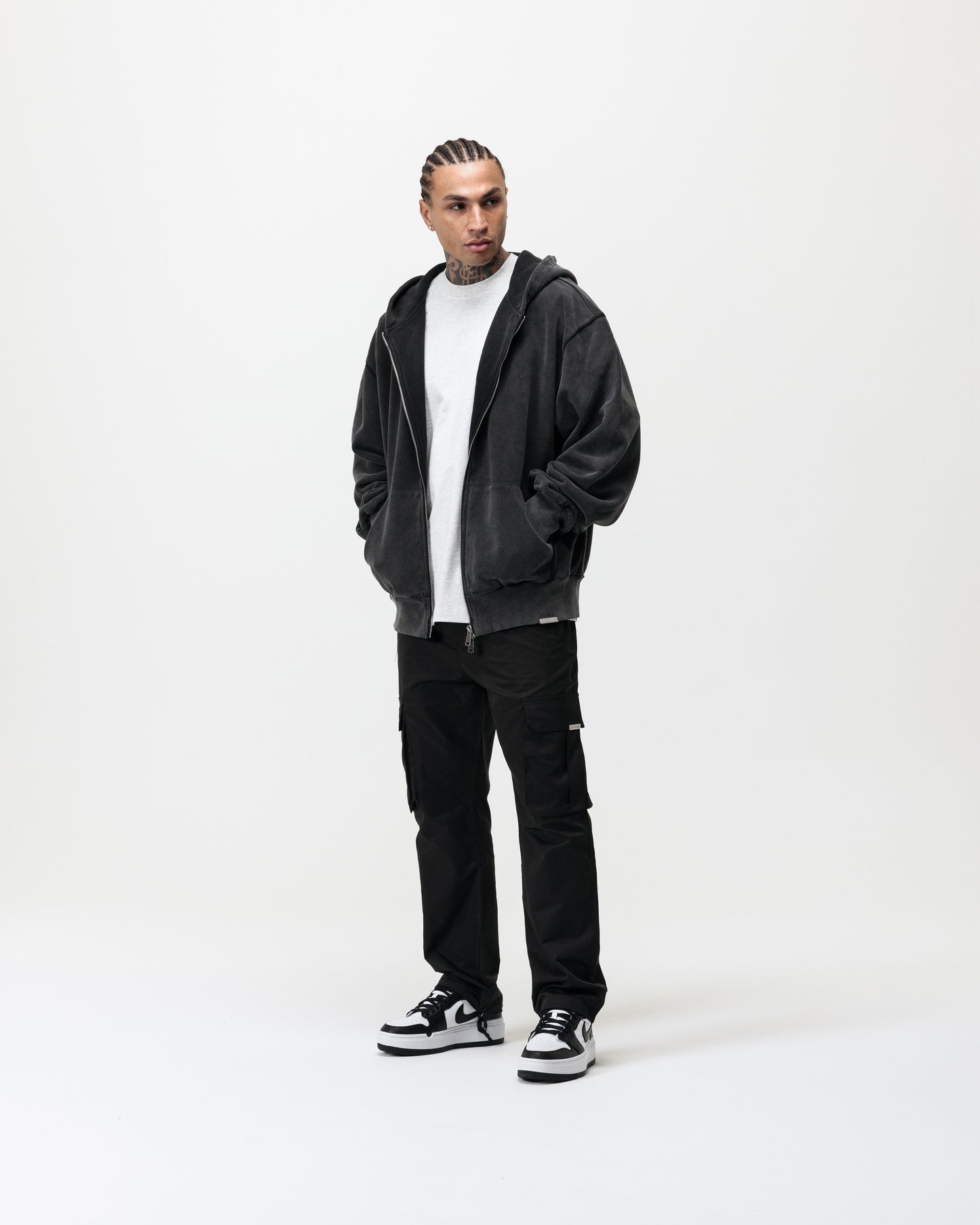 LUXURY ESSENTIALISM ZIP THROUGH HOODIE - VINTAGE WASHED GREY