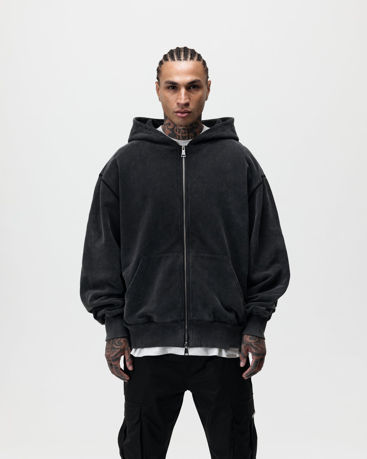 LUXURY ESSENTIALISM ZIP THROUGH HOODIE - VINTAGE WASHED GREY