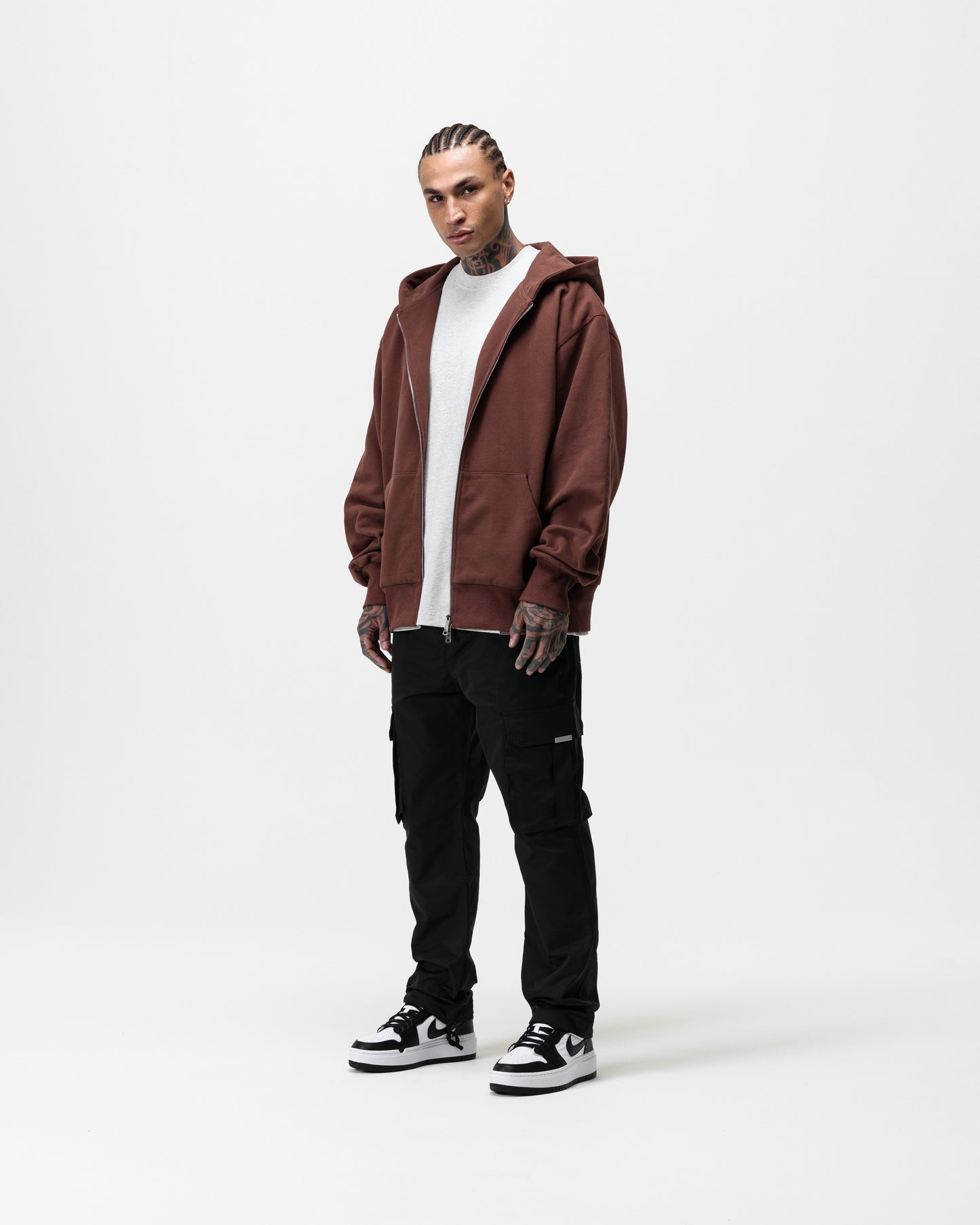 LUXURY ESSENTIALISM ZIP THROUGH HOODIE - VINTAGE WASHED CHOCOLATE