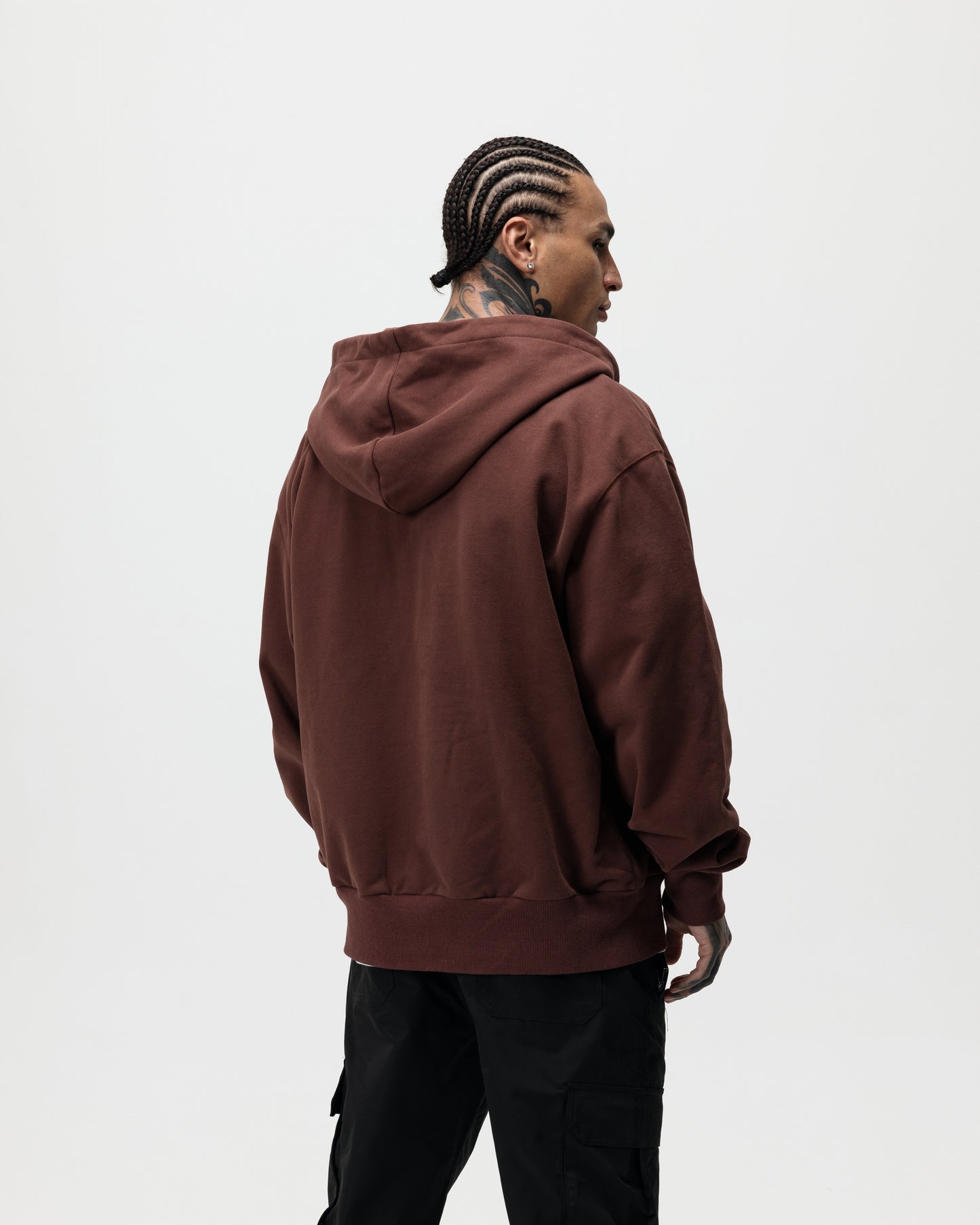 LUXURY ESSENTIALISM ZIP THROUGH HOODIE - VINTAGE WASHED CHOCOLATE