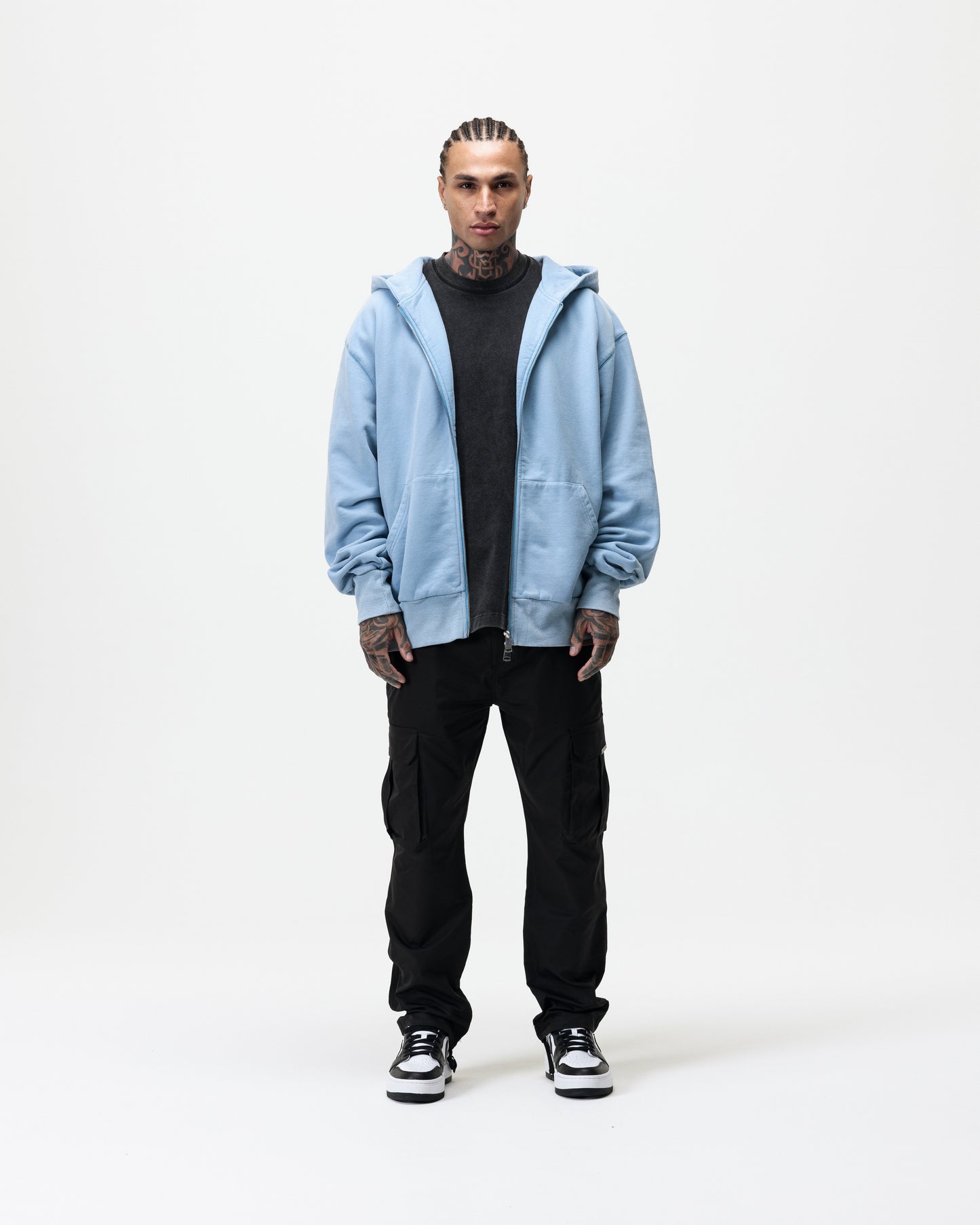 LUXURY ESSENTIALISM ZIP THROUGH HOODIE - WASHED POWDER BLUE