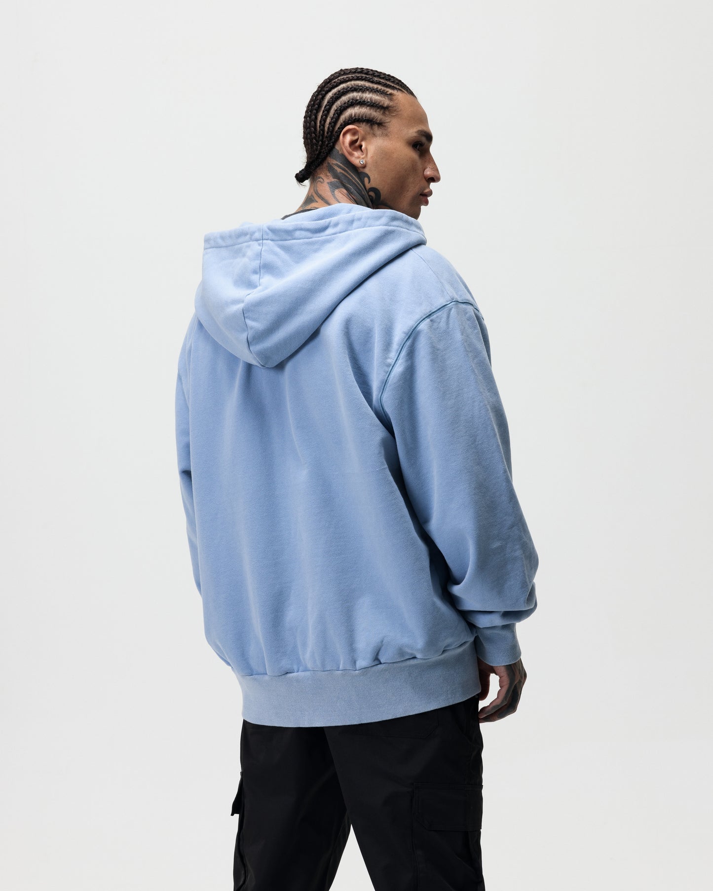 LUXURY ESSENTIALISM ZIP THROUGH HOODIE - WASHED POWDER BLUE