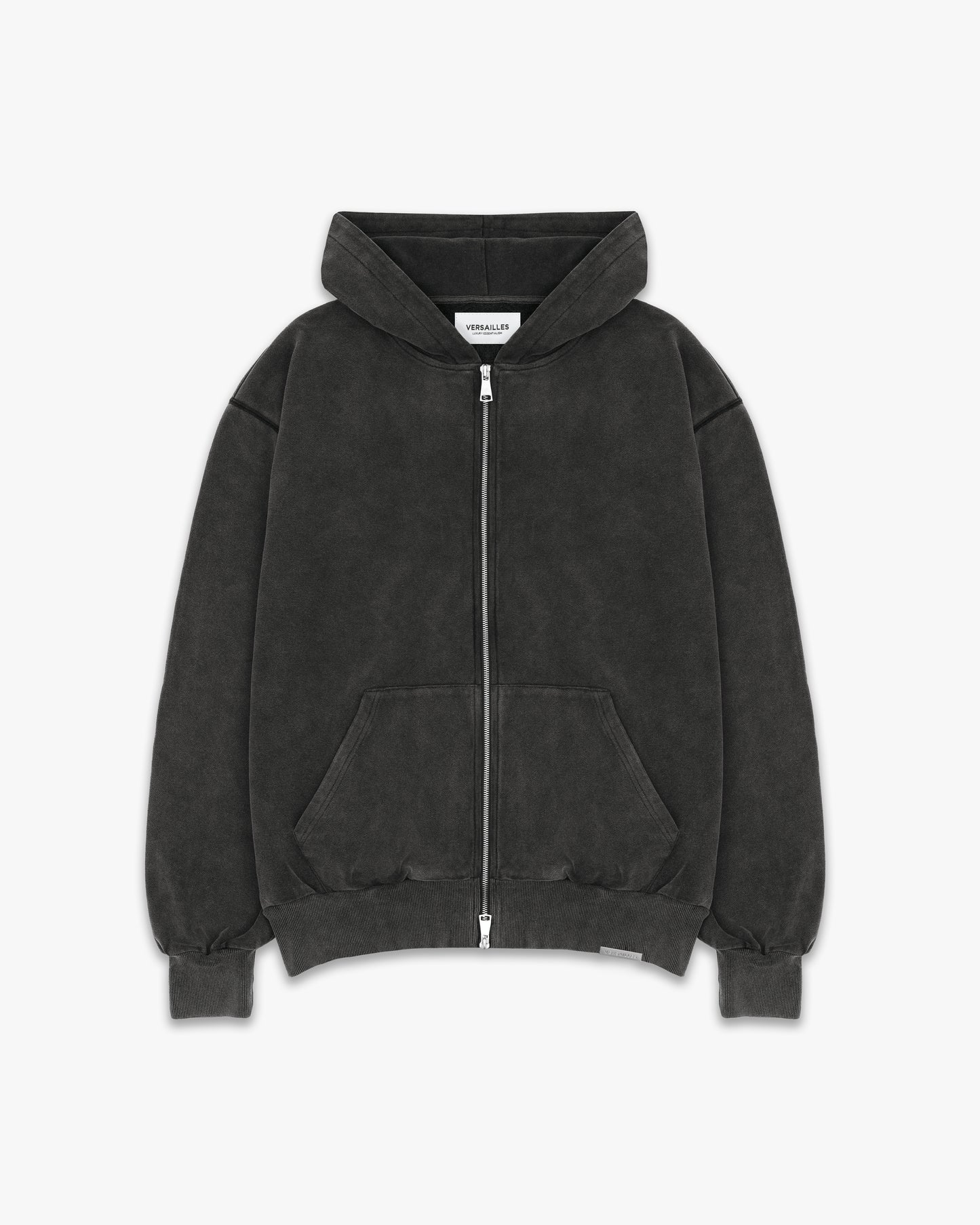 LUXURY ESSENTIALISM ZIP THROUGH HOODIE - VINTAGE WASHED GREY
