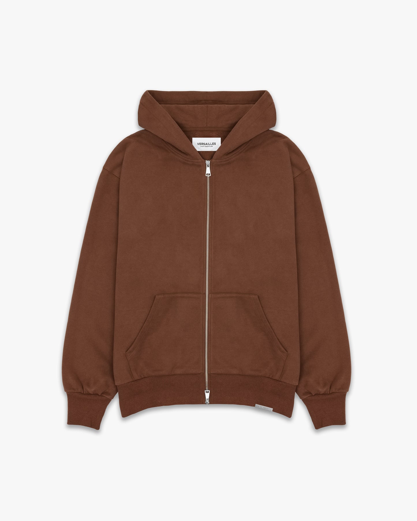 LUXURY ESSENTIALISM ZIP THROUGH HOODIE - VINTAGE WASHED CHOCOLATE
