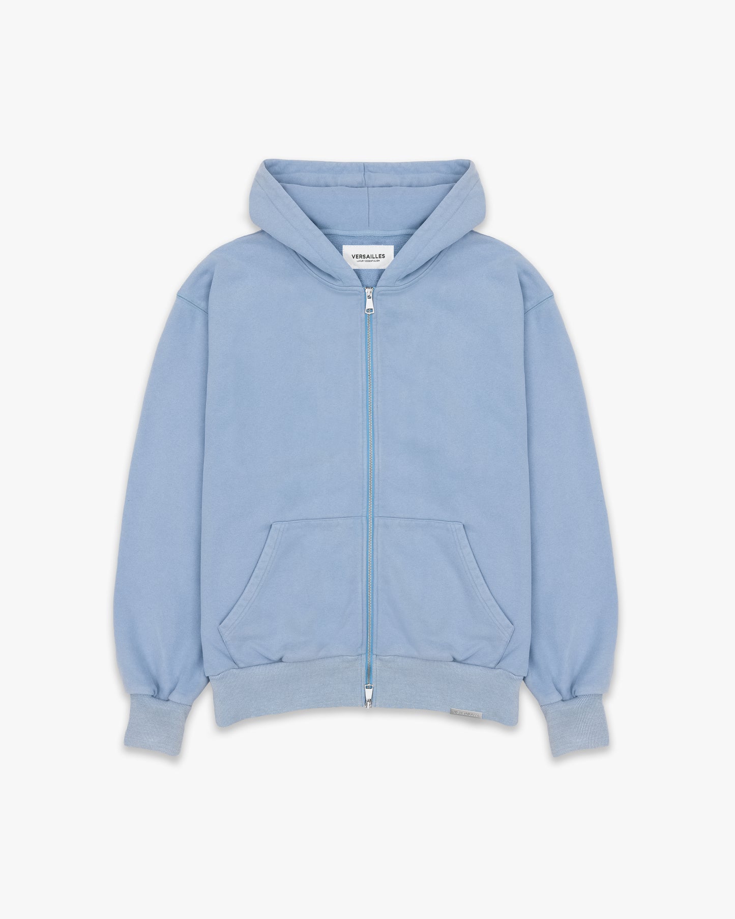 LUXURY ESSENTIALISM ZIP THROUGH HOODIE - WASHED POWDER BLUE